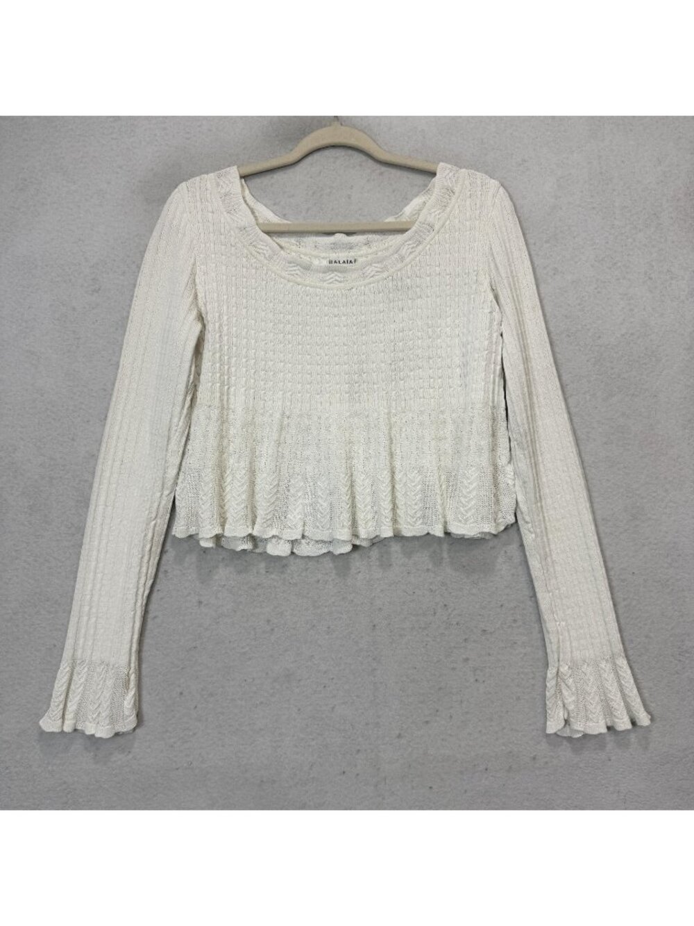 Alaia Sweater Womens XS White Scoop Neck Pleated Hem Bell Sleeve Knit Pullover